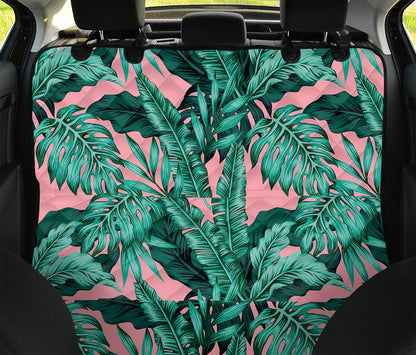 Teal Banana Leaves Pattern Print Pet Car Back Seat Cover