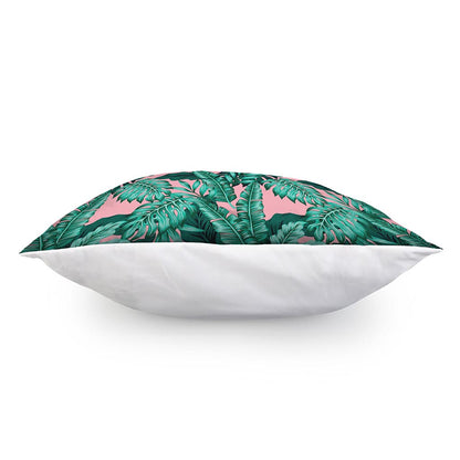 Teal Banana Leaves Pattern Print Pillow Cover