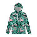 Teal Banana Leaves Pattern Print Pullover Hoodie