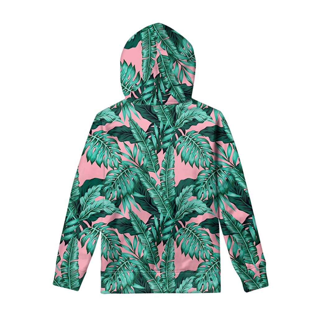 Teal Banana Leaves Pattern Print Pullover Hoodie