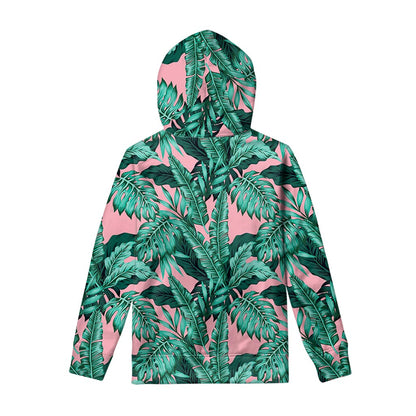 Teal Banana Leaves Pattern Print Pullover Hoodie