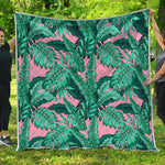 Teal Banana Leaves Pattern Print Quilt