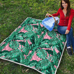Teal Banana Leaves Pattern Print Quilt
