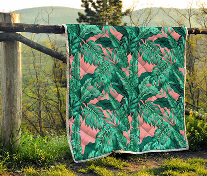 Teal Banana Leaves Pattern Print Quilt