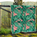 Teal Banana Leaves Pattern Print Quilt