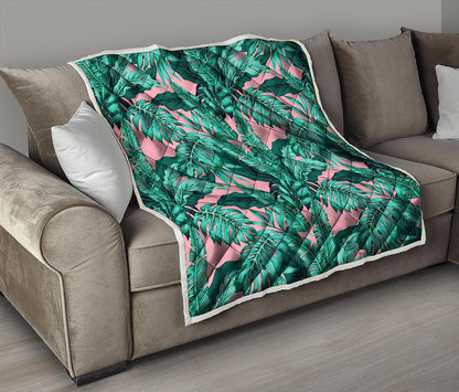 Teal Banana Leaves Pattern Print Quilt
