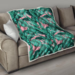 Teal Banana Leaves Pattern Print Quilt