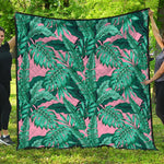 Teal Banana Leaves Pattern Print Quilt