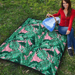 Teal Banana Leaves Pattern Print Quilt