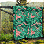 Teal Banana Leaves Pattern Print Quilt