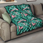 Teal Banana Leaves Pattern Print Quilt