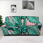 Teal Banana Leaves Pattern Print Sofa Cover
