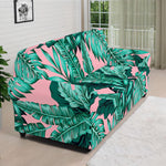 Teal Banana Leaves Pattern Print Sofa Cover
