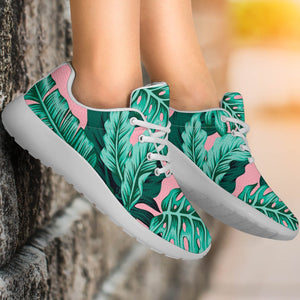 Teal Banana Leaves Pattern Print Sport Shoes GearFrost