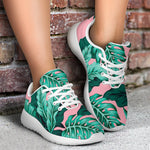 Teal Banana Leaves Pattern Print Sport Shoes GearFrost