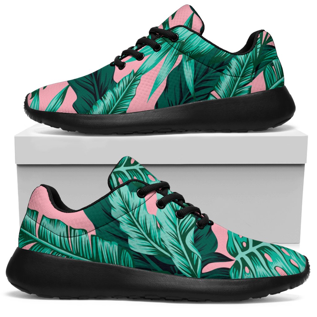 Teal Banana Leaves Pattern Print Sport Shoes GearFrost