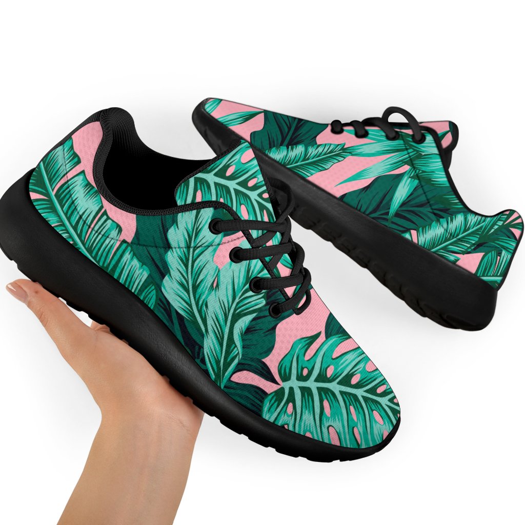 Teal Banana Leaves Pattern Print Sport Shoes GearFrost