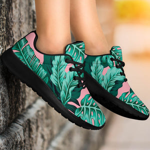 Teal Banana Leaves Pattern Print Sport Shoes GearFrost