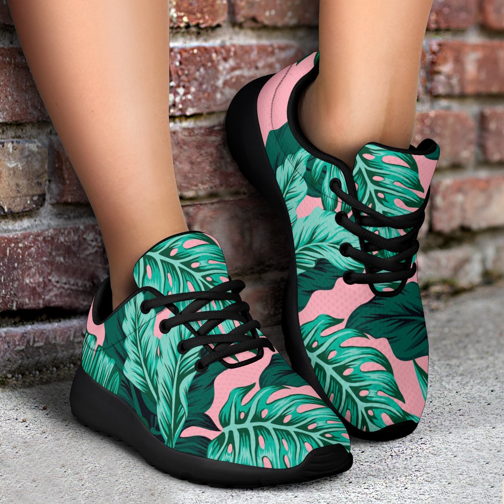 Teal Banana Leaves Pattern Print Sport Shoes GearFrost