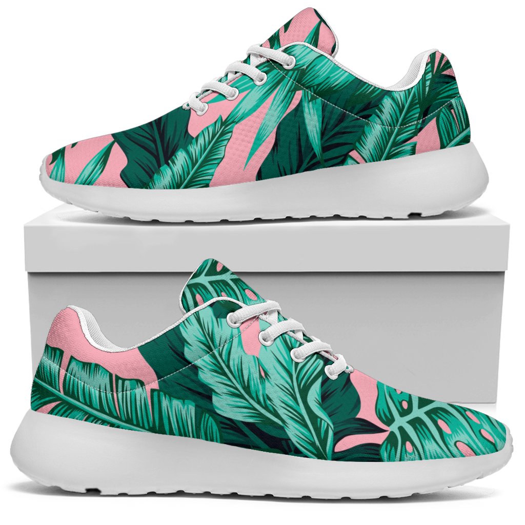 Teal Banana Leaves Pattern Print Sport Shoes GearFrost