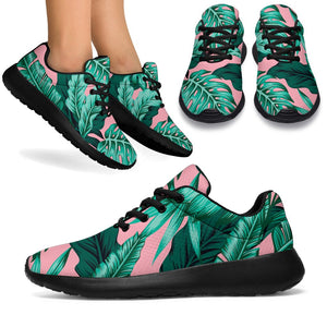 Teal Banana Leaves Pattern Print Sport Shoes GearFrost