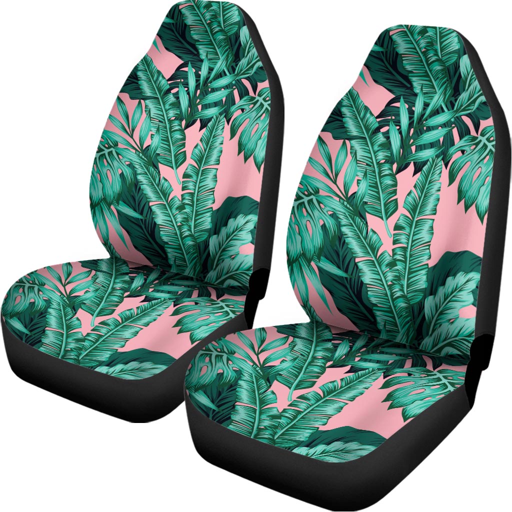 Teal Banana Leaves Pattern Print Universal Fit Car Seat Covers