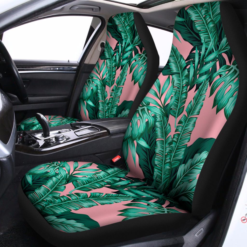 Teal Banana Leaves Pattern Print Universal Fit Car Seat Covers