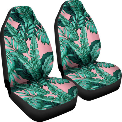 Teal Banana Leaves Pattern Print Universal Fit Car Seat Covers
