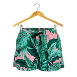 Teal Banana Leaves Pattern Print Women's Shorts