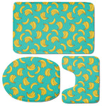 Teal Banana Pattern Print 3 Piece Bath Mat Set