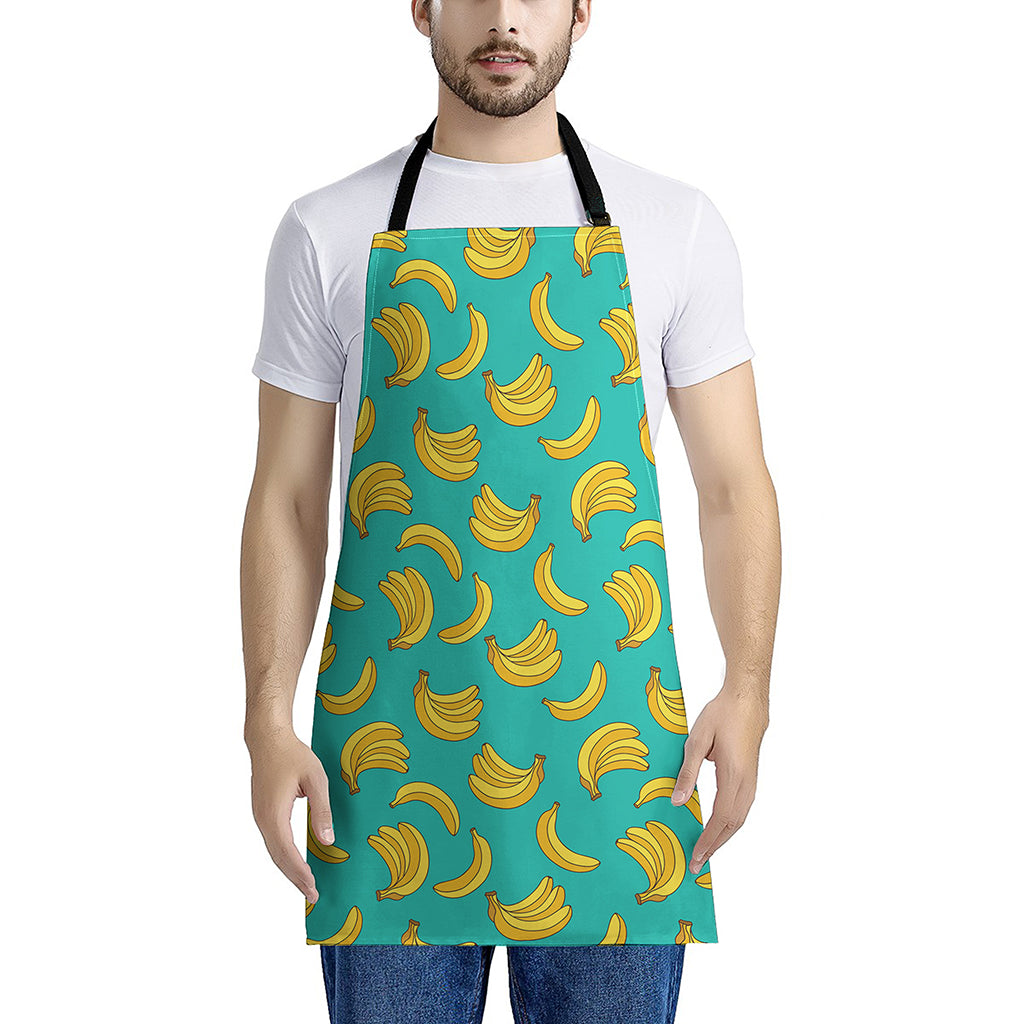 Teal Banana Pattern Print Apron