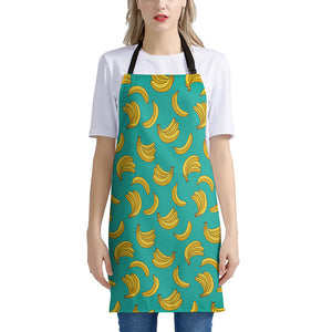 Teal Banana Pattern Print Apron