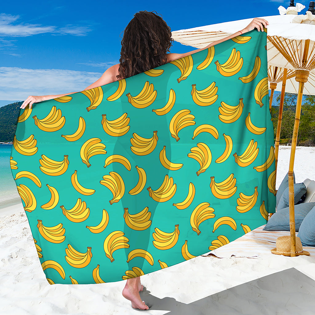 Teal Banana Pattern Print Beach Sarong Wrap