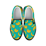 Teal Banana Pattern Print Black Slip On Shoes