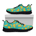 Teal Banana Pattern Print Black Sneakers