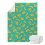 Teal Banana Pattern Print Blanket