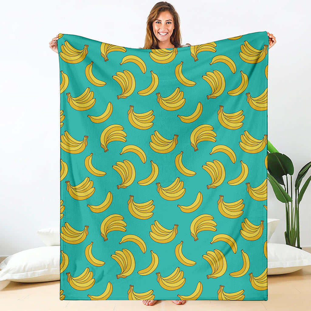 Teal Banana Pattern Print Blanket