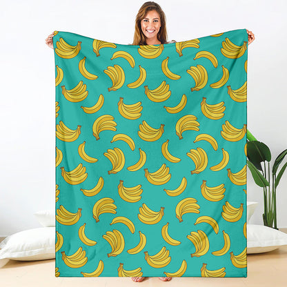 Teal Banana Pattern Print Blanket