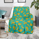 Teal Banana Pattern Print Blanket