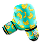 Teal Banana Pattern Print Boxing Gloves