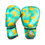 Teal Banana Pattern Print Boxing Gloves