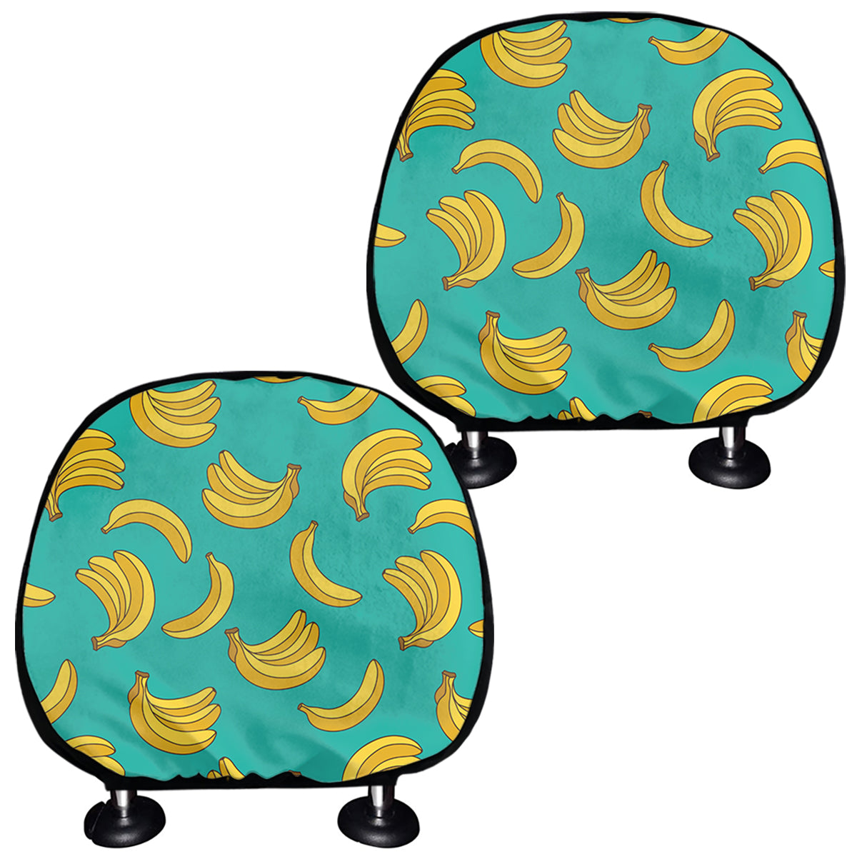 Teal Banana Pattern Print Car Headrest Covers