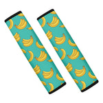 Teal Banana Pattern Print Car Seat Belt Covers