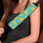 Teal Banana Pattern Print Car Seat Belt Covers