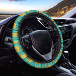 Teal Banana Pattern Print Car Steering Wheel Cover