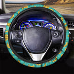 Teal Banana Pattern Print Car Steering Wheel Cover