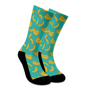 Teal Banana Pattern Print Crew Socks