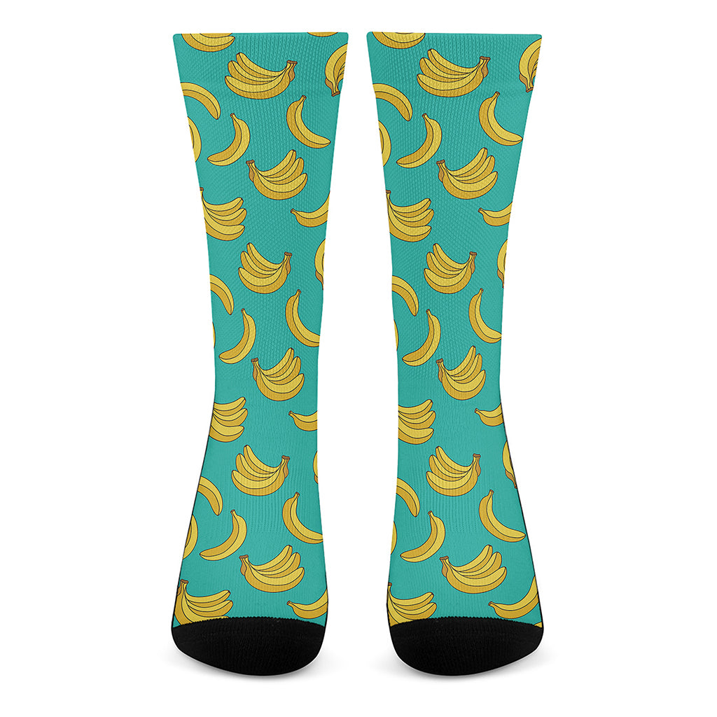 Teal Banana Pattern Print Crew Socks