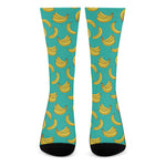 Teal Banana Pattern Print Crew Socks