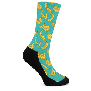 Teal Banana Pattern Print Crew Socks